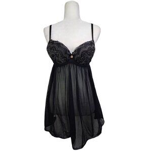 Daisy Fuentes Black Bustier Underwired Lace Teddy Babydoll Lingerie